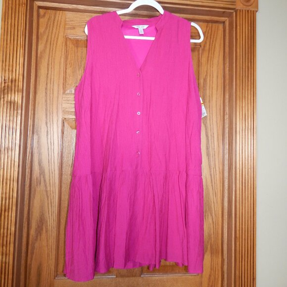 Nine West Dresses & Skirts - NEW Nine West Pink Sleeveless Button Front Ruffle Hem Swing Dress Womens Size XL